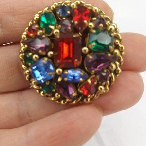 Vintage Barclay Gold-tone Multi-color Rhinestone